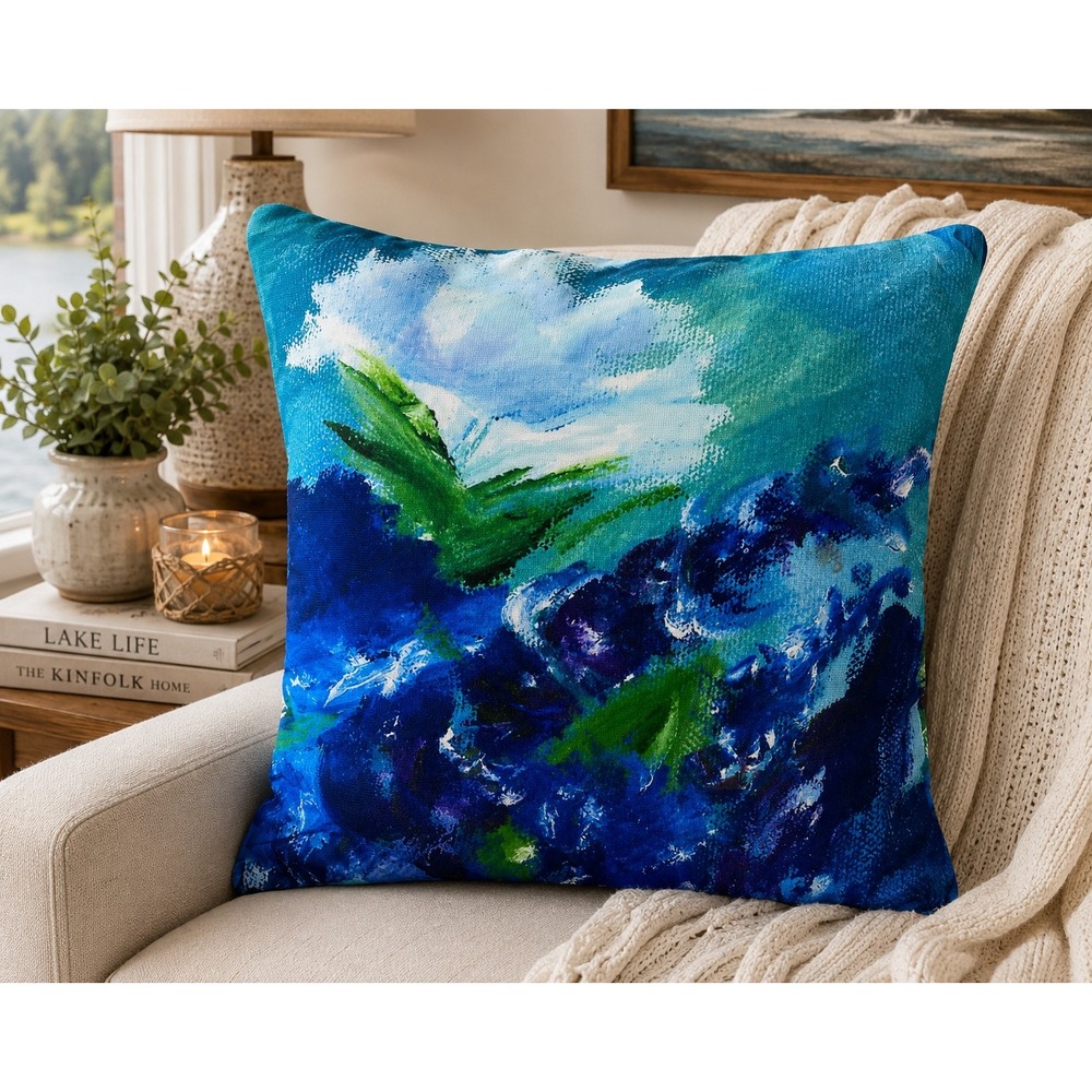 Impressionist Blue Green Oil Paint Throw Pillow 18x18 Square Accent Art Print